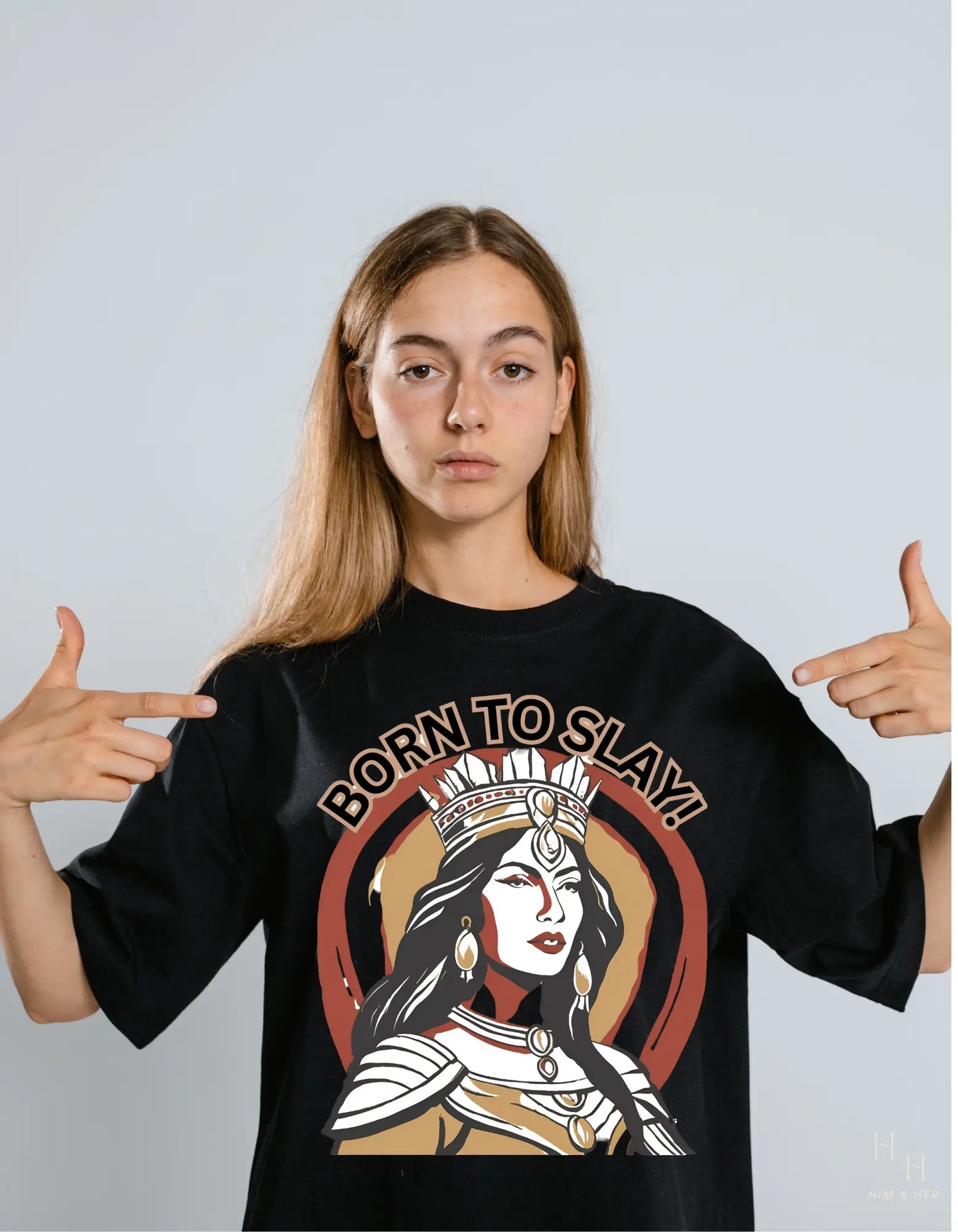 BORN TO SLAY ! EMPRESS OVERSIZED TERRY COTTON  TEE HIM & HER