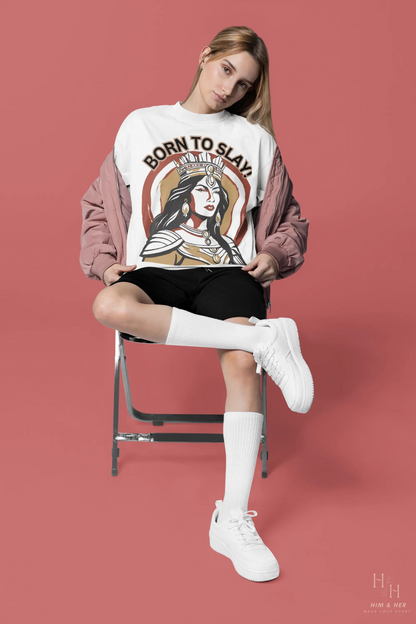 BORN TO SLAY ! EMPRESS OVERSIZED TERRY COTTON  TEE HIM & HER