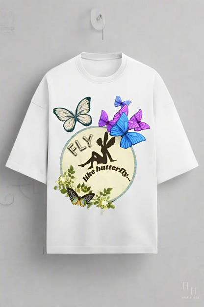 FLY LIKE BUTTERFLY, GLOW IN DARK OVERSIZED T -SHIRT HIM & HER