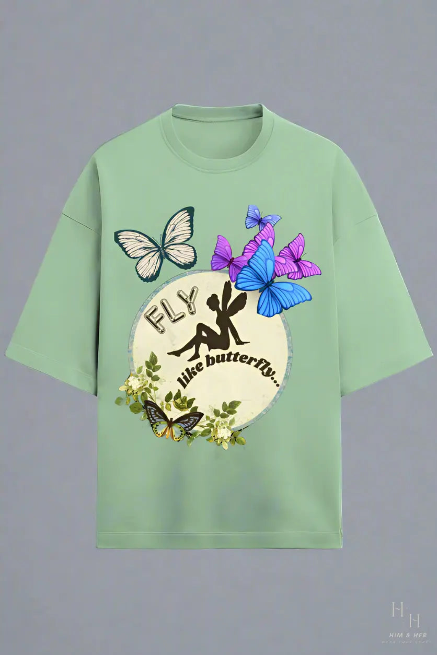 FLY LIKE BUTTERFLY, GLOW IN DARK OVERSIZED T -SHIRT HIM & HER