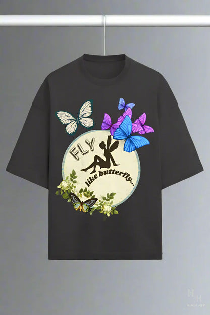 FLY LIKE BUTTERFLY, GLOW IN DARK OVERSIZED T -SHIRT HIM & HER