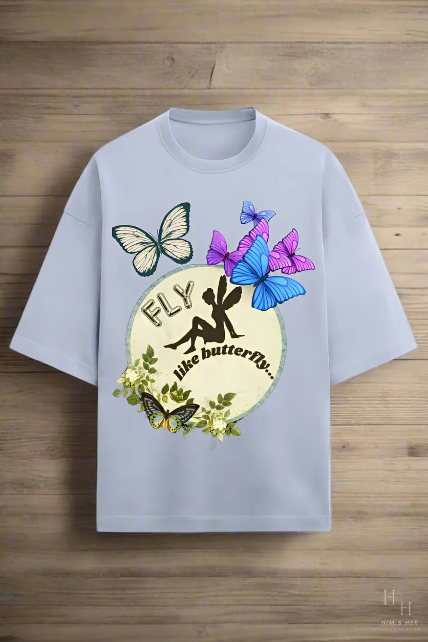 FLY LIKE BUTTERFLY, GLOW IN DARK OVERSIZED T -SHIRT HIM & HER