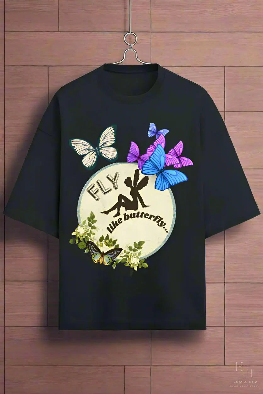 FLY LIKE BUTTERFLY, GLOW IN DARK OVERSIZED T -SHIRT HIM & HER