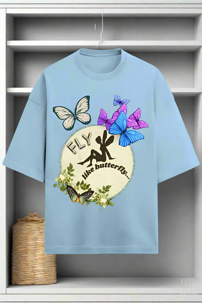 FLY LIKE BUTTERFLY, GLOW IN DARK OVERSIZED T -SHIRT HIM & HER