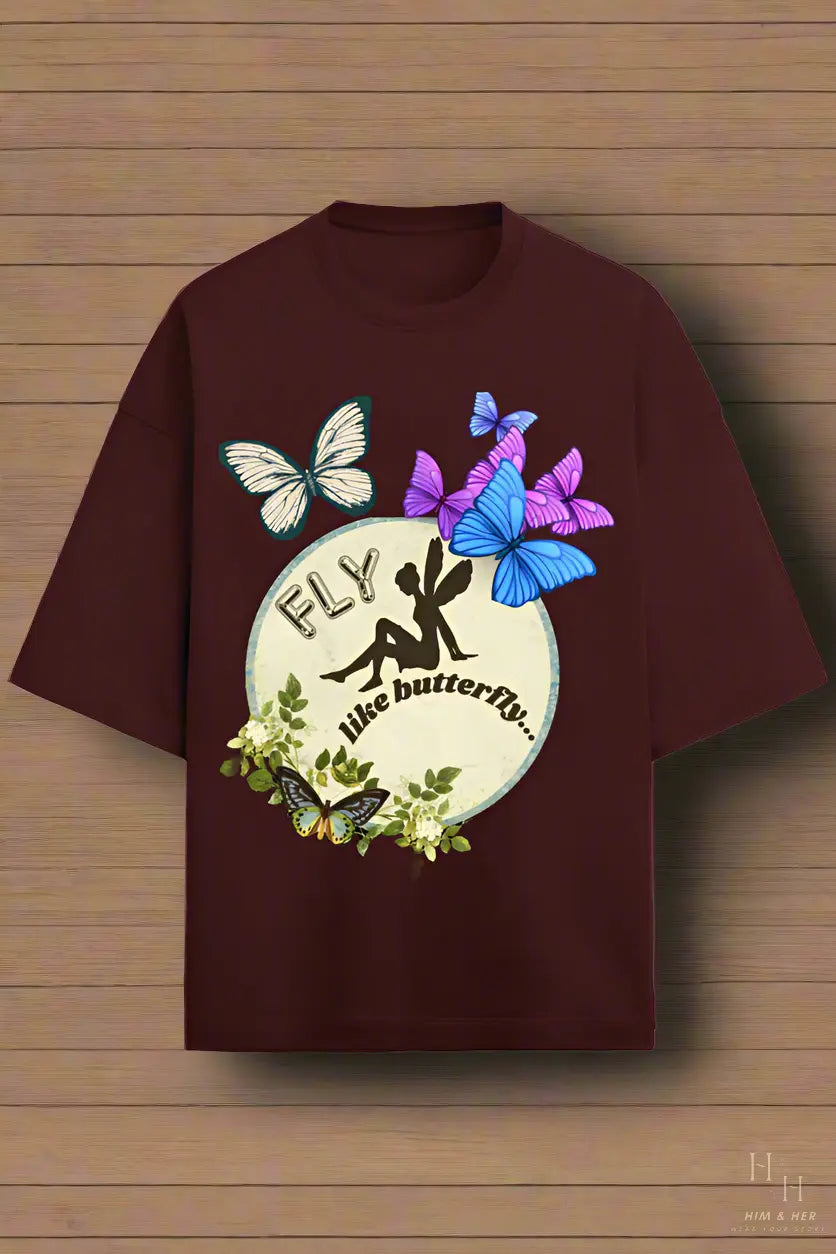 FLY LIKE BUTTERFLY, GLOW IN DARK OVERSIZED T -SHIRT HIM & HER