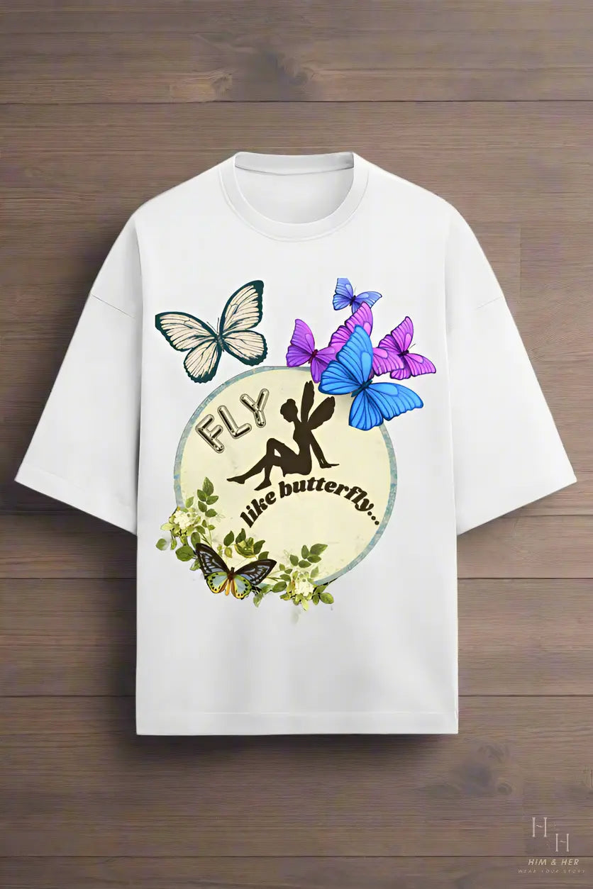 FLY LIKE BUTTERFLY, GLOW IN DARK OVERSIZED T -SHIRT HIM & HER