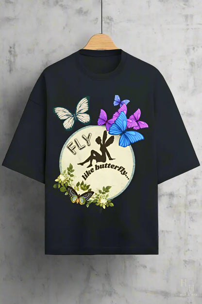 FLY LIKE BUTTERFLY, GLOW IN DARK OVERSIZED T -SHIRT HIM & HER