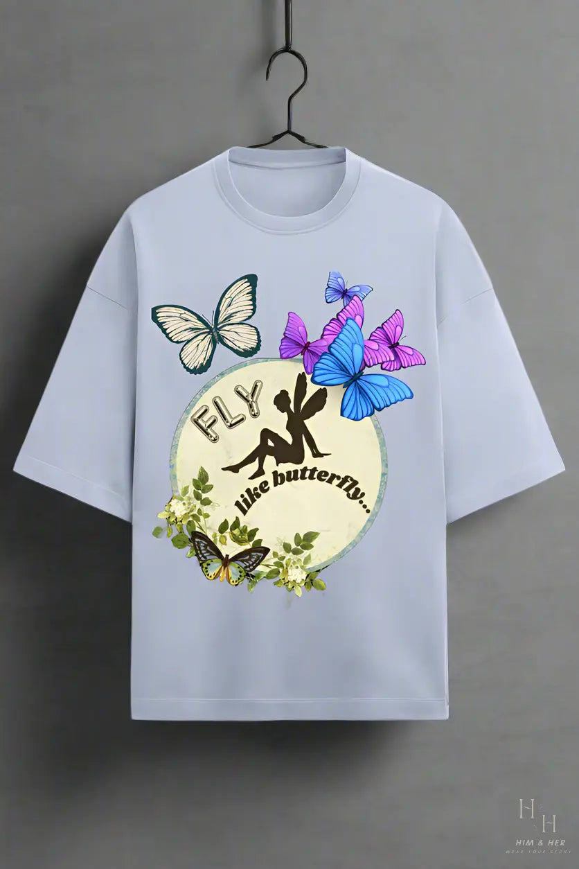 FLY LIKE BUTTERFLY, GLOW IN DARK OVERSIZED T -SHIRT HIM & HER