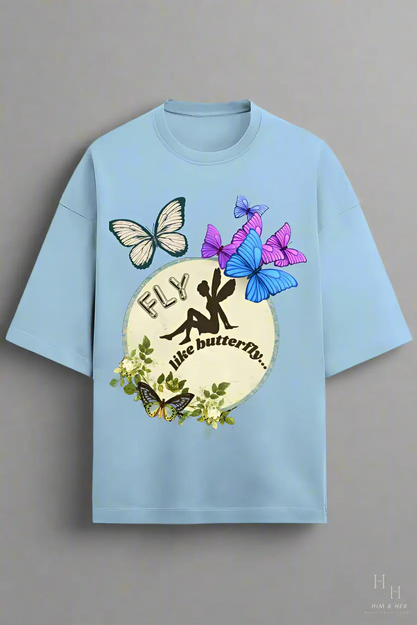 FLY LIKE BUTTERFLY, GLOW IN DARK OVERSIZED T -SHIRT HIM & HER