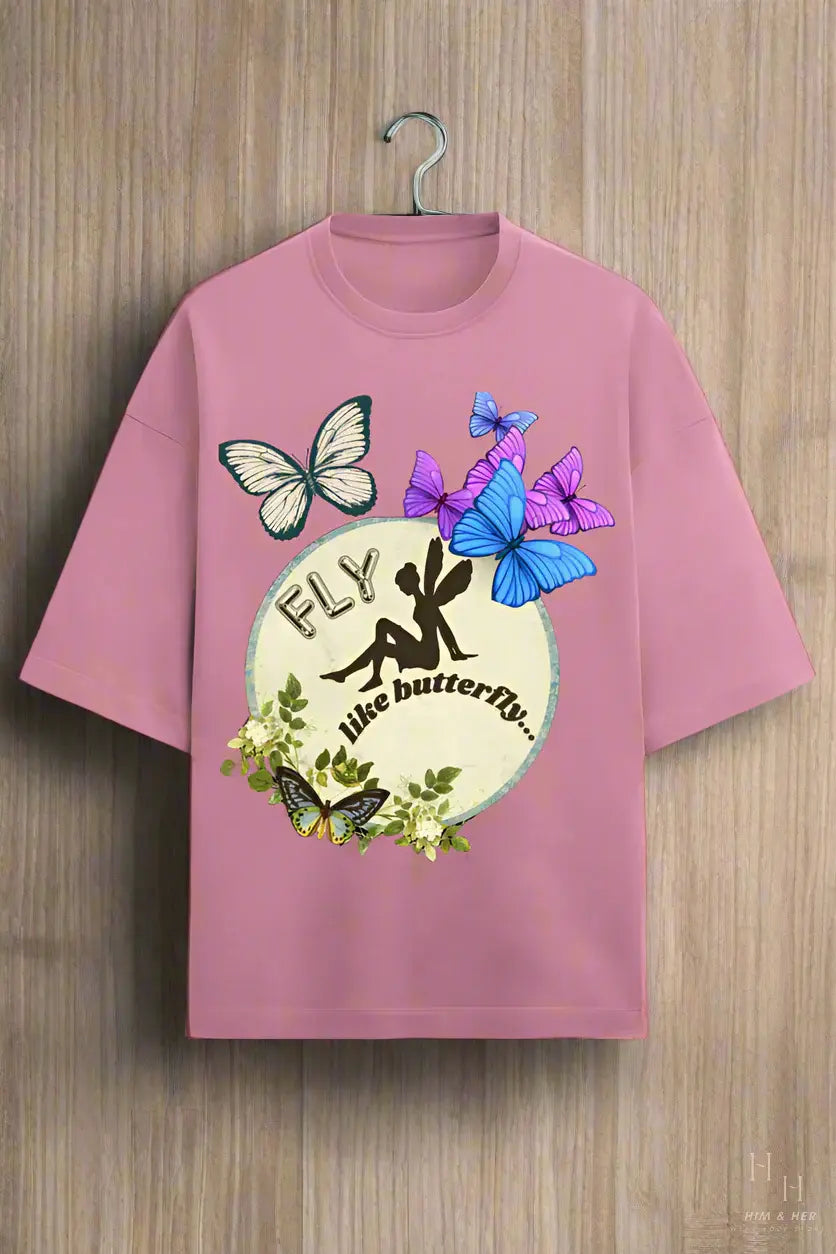 FLY LIKE BUTTERFLY, GLOW IN DARK OVERSIZED T -SHIRT HIM & HER