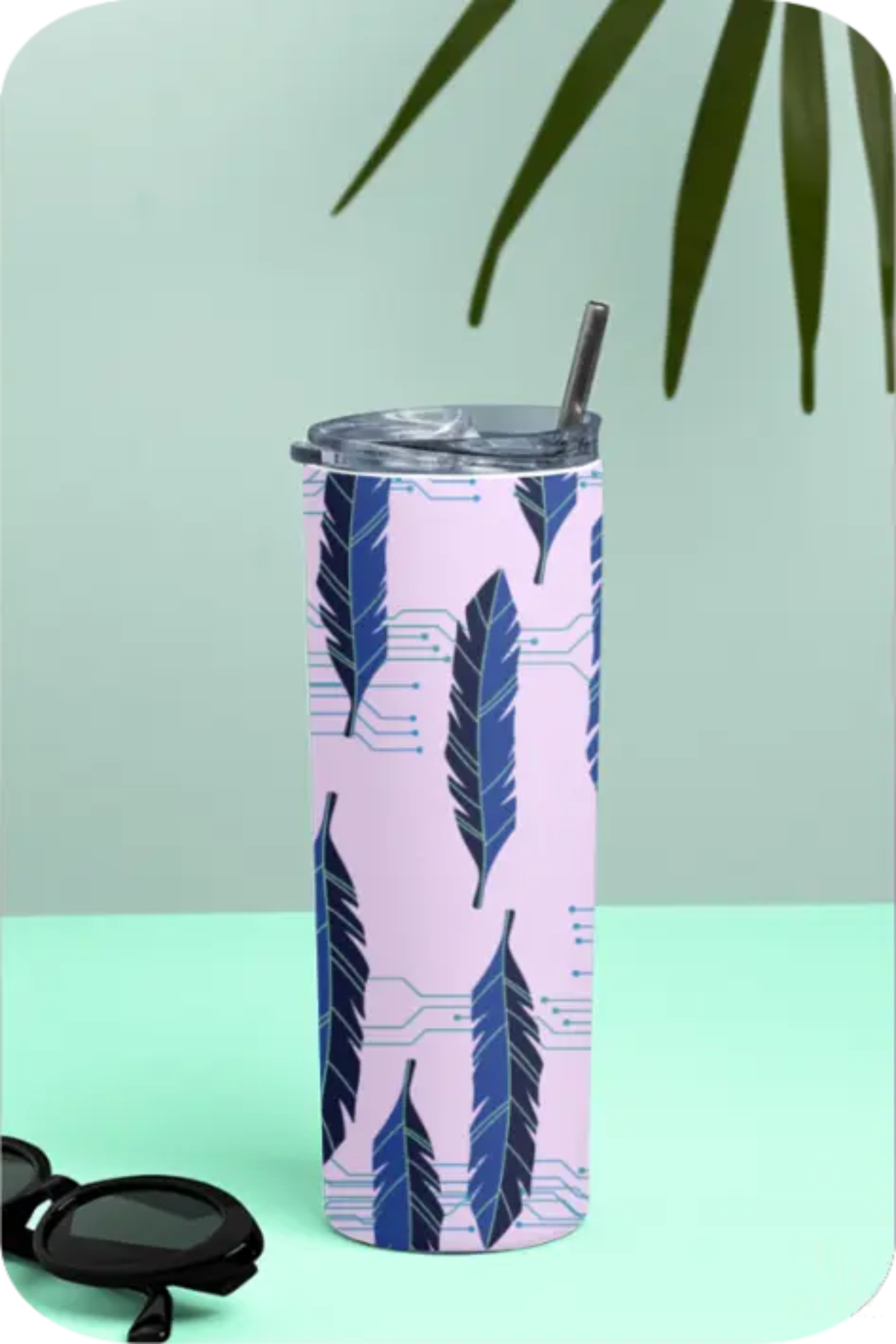 INSULATED TUMBLER -BLUE FEATHER DESIGN HIM & HER