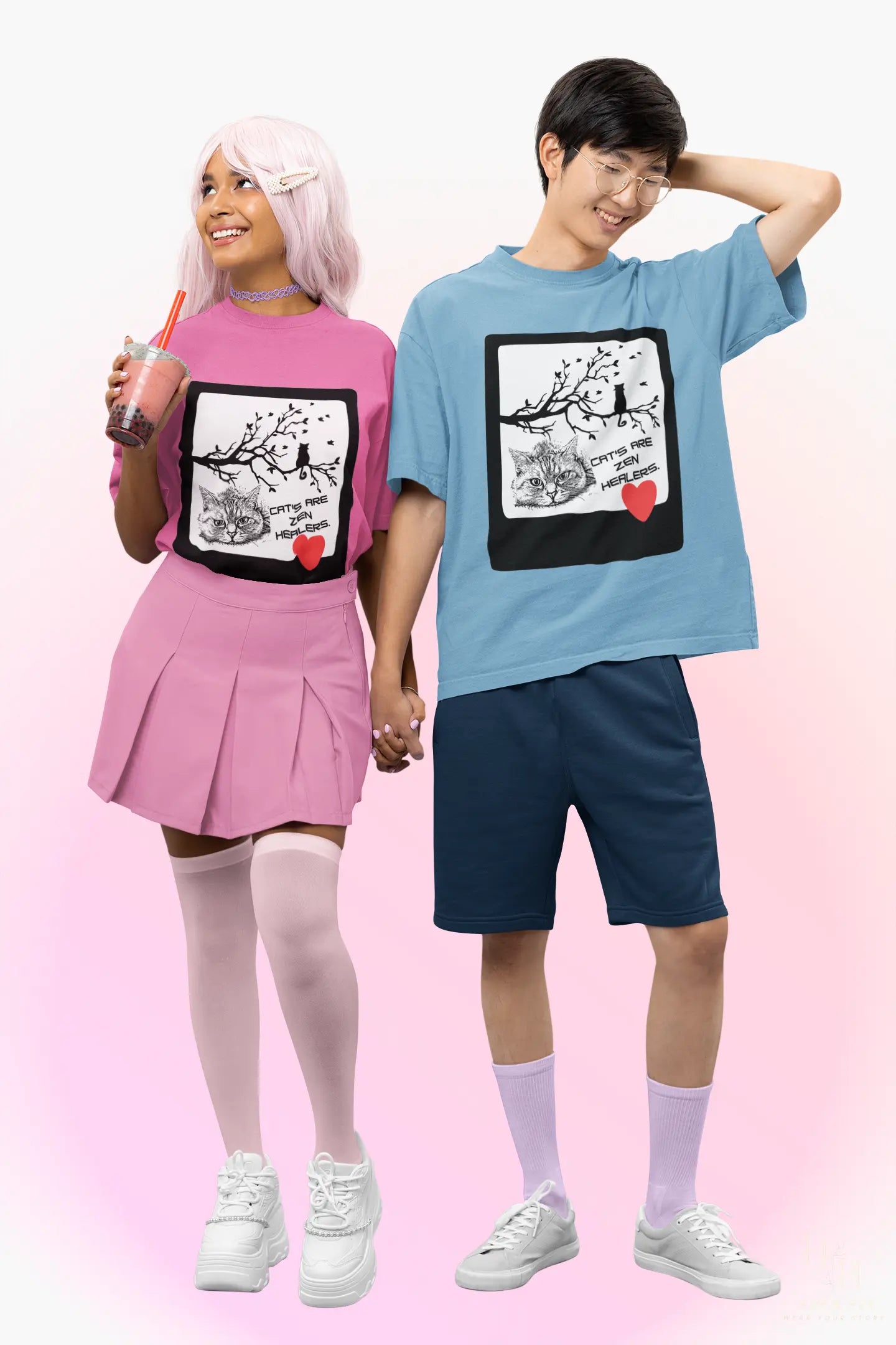 OVERSIZED UNISEX T- SHIRT -CAT DESIGN HIM & HER