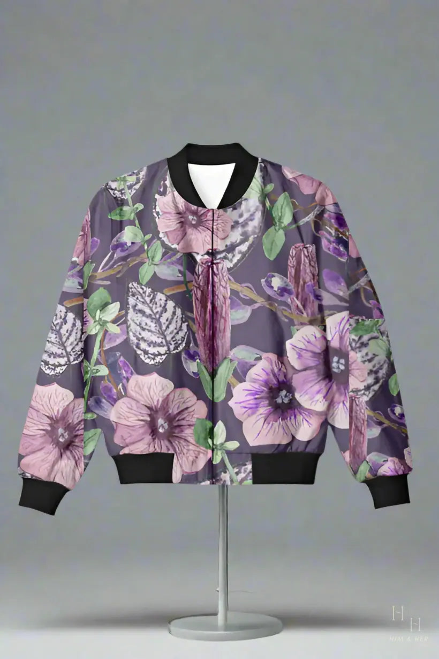 PURPLE FLORA WOMEN BOMBER JACKET HIM & HER