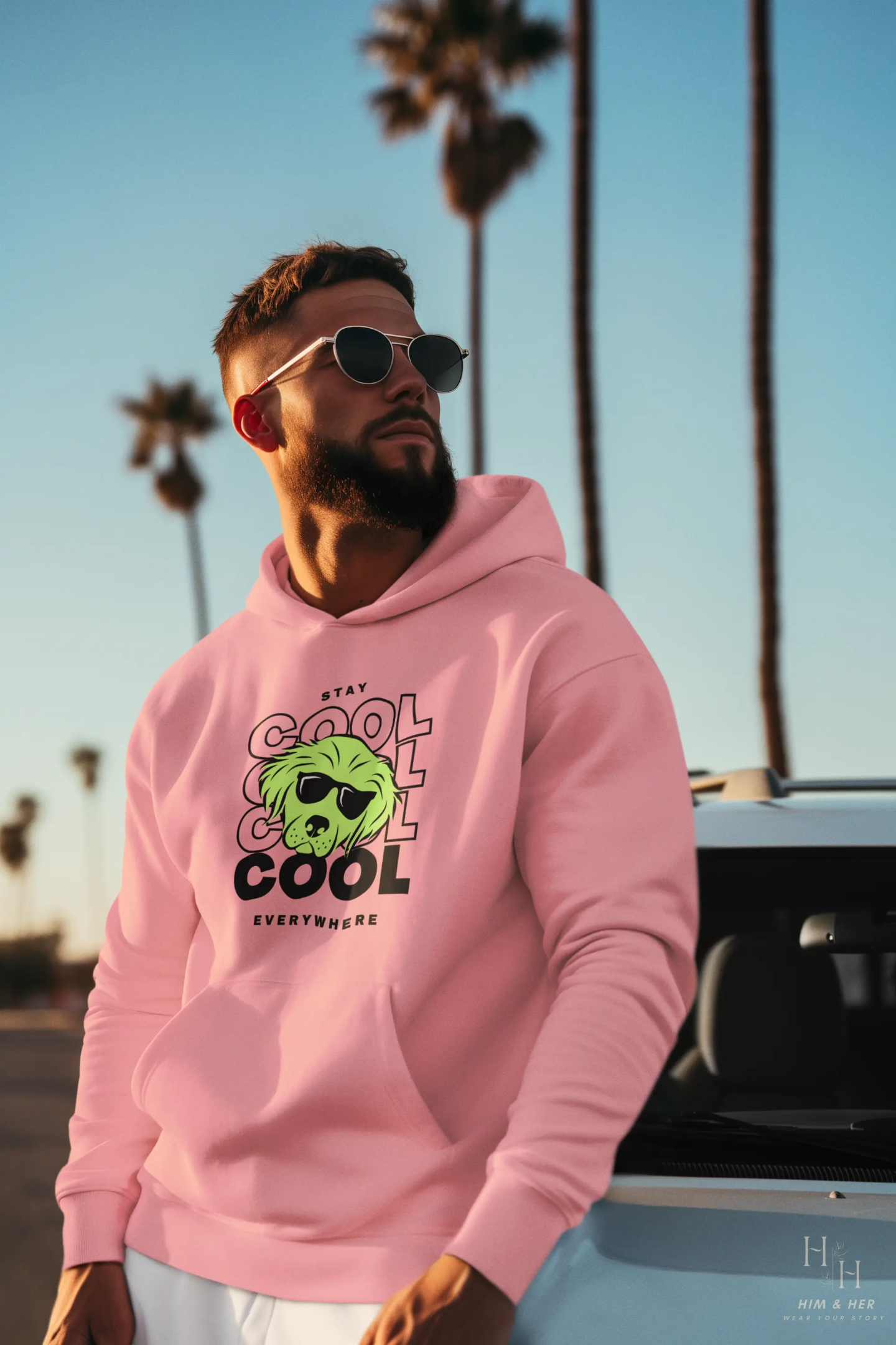 Pink oversized hooded sweatshirt - cool dog print HIM & HER