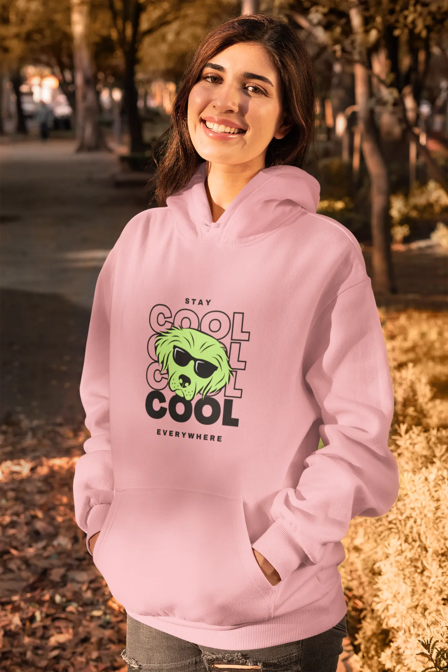 Pink oversized hooded sweatshirt - cool dog print HIM & HER